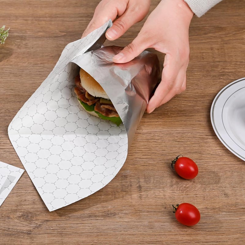 CELSOL 200 Pack Premium Insulated Foil Sandwich Wrap Sheets, 12"x12" Pre-Cut Foil Paper for Hot Dogs, Burgers, Burritos, Food Wrapping, Grease-Resistant and Waterproof, Heat & Cold Insulation for Freshness - Image 4